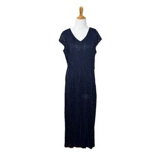 Candalite Petite Navy Lace V neck Sequins Formal  Chiffon Whimsigoth Dress Sz PL